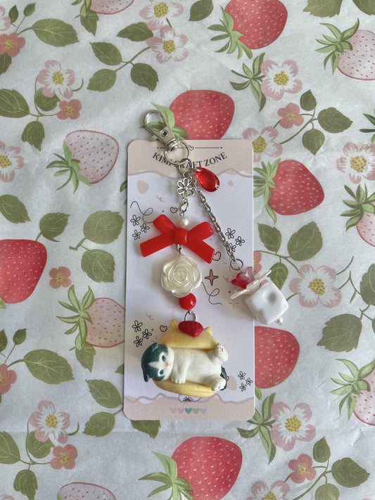 Strawberry Ribbon Cat Keychain